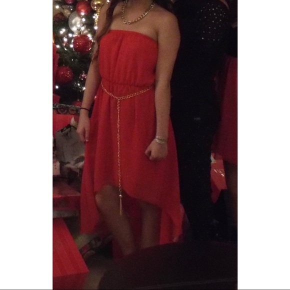 Red Hi-Low Strapless Dress - Picture 4 of 4